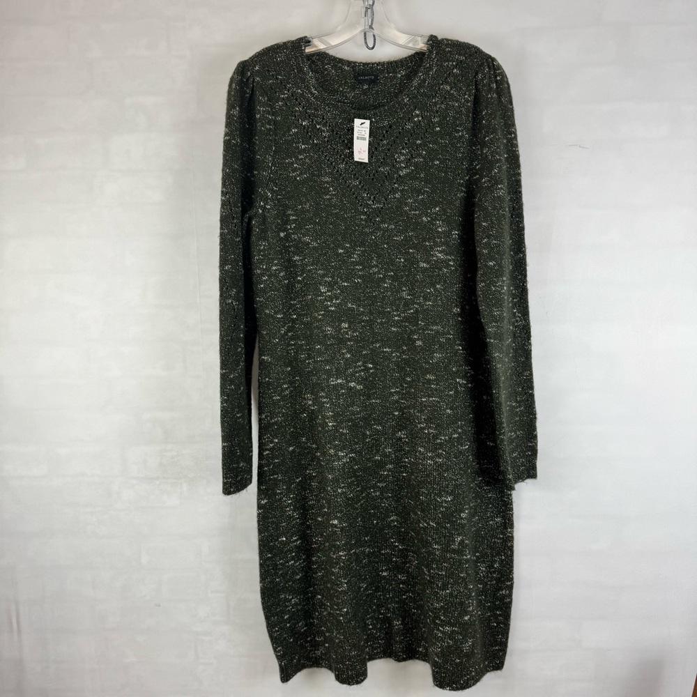 Talbots Womens‎ Green Marled Knit Long Sleeve Sweater Dress Size L NWT